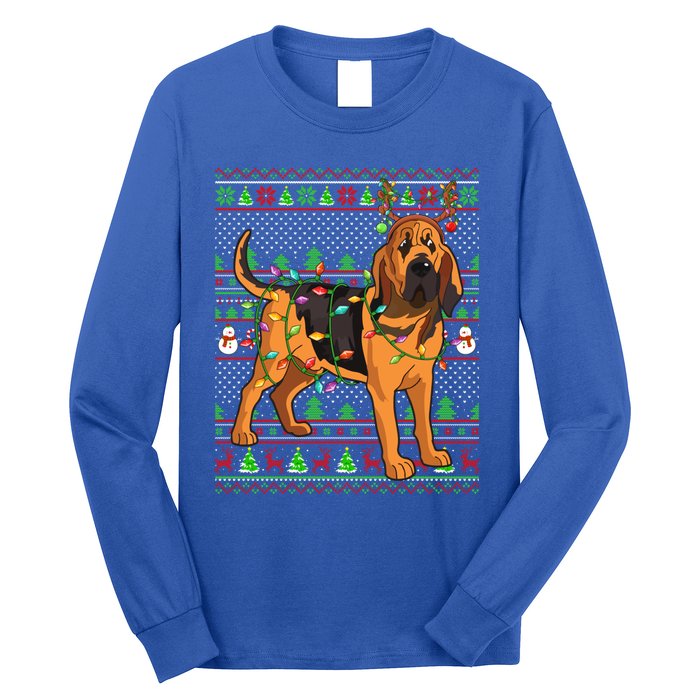 Xmas Family Matching Reindeer Ugly Bloodhound Christmas Gift Long Sleeve Shirt