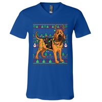 Xmas Family Matching Reindeer Ugly Bloodhound Christmas Gift V-Neck T-Shirt