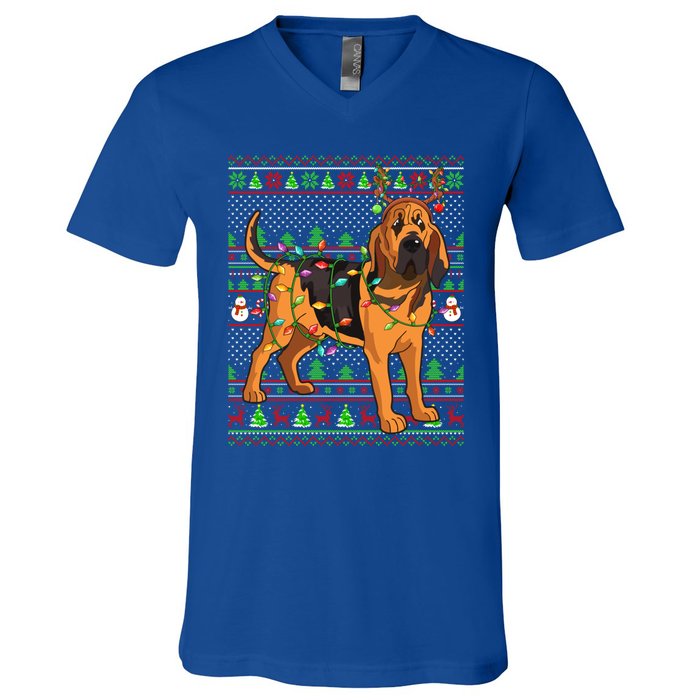 Xmas Family Matching Reindeer Ugly Bloodhound Christmas Gift V-Neck T-Shirt