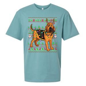 Xmas Family Matching Reindeer Ugly Bloodhound Christmas Gift Sueded Cloud Jersey T-Shirt