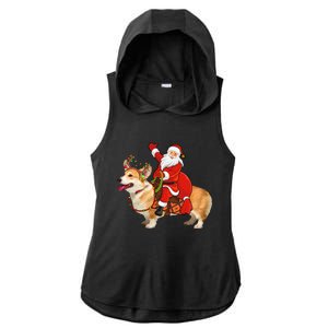 Xmas Family Matching Funny Santa Riding Corgi Christmas Gift Ladies PosiCharge Tri-Blend Wicking Draft Hoodie Tank