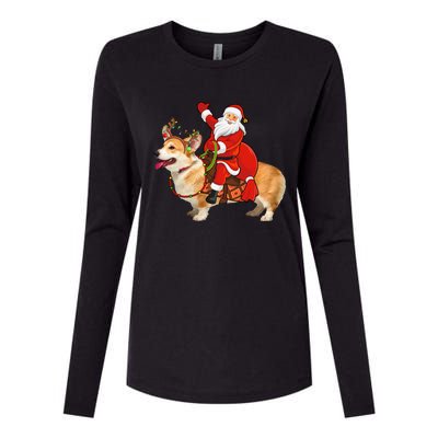 Xmas Family Matching Funny Santa Riding Corgi Christmas Gift Womens Cotton Relaxed Long Sleeve T-Shirt