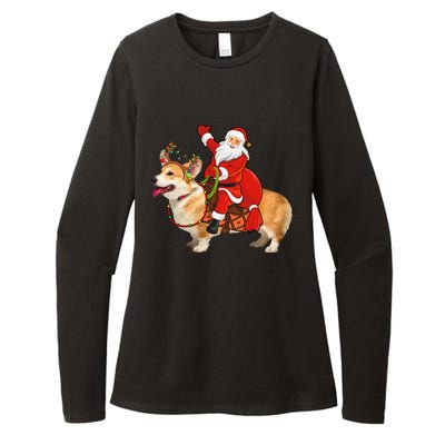 Xmas Family Matching Funny Santa Riding Corgi Christmas Gift Womens CVC Long Sleeve Shirt