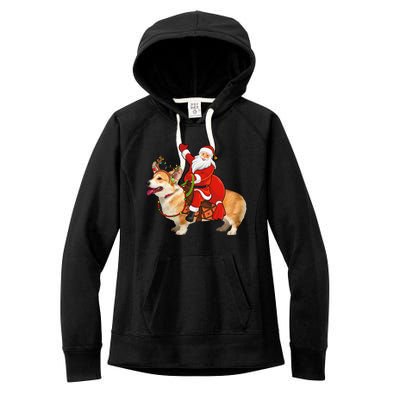 Xmas Family Matching Funny Santa Riding Corgi Christmas Gift Women's Fleece Hoodie