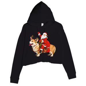 Xmas Family Matching Funny Santa Riding Corgi Christmas Gift Crop Fleece Hoodie