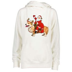 Xmas Family Matching Funny Santa Riding Corgi Christmas Gift Womens Funnel Neck Pullover Hood