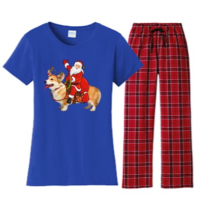 Xmas Family Matching Funny Santa Riding Corgi Christmas Gift Women's Flannel Pajama Set