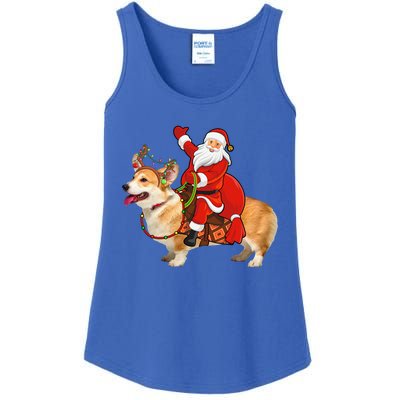 Xmas Family Matching Funny Santa Riding Corgi Christmas Gift Ladies Essential Tank