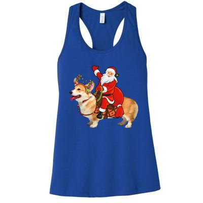 Xmas Family Matching Funny Santa Riding Corgi Christmas Gift Women's Racerback Tank