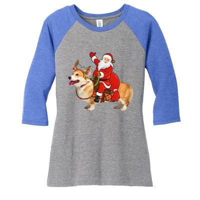 Xmas Family Matching Funny Santa Riding Corgi Christmas Gift Women's Tri-Blend 3/4-Sleeve Raglan Shirt