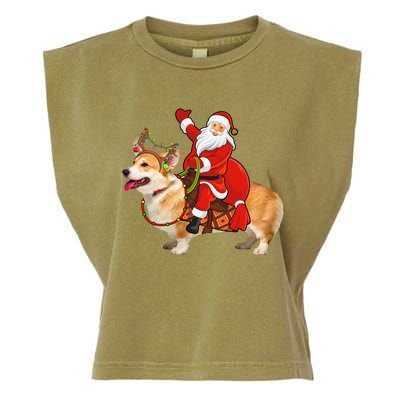 Xmas Family Matching Funny Santa Riding Corgi Christmas Gift Garment-Dyed Women's Muscle Tee