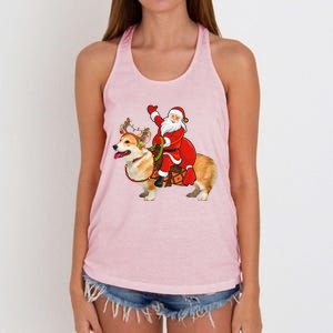 Xmas Family Matching Funny Santa Riding Corgi Christmas Gift Women's Knotted Racerback Tank