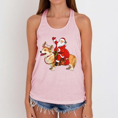 Xmas Family Matching Funny Santa Riding Corgi Christmas Gift Women's Knotted Racerback Tank