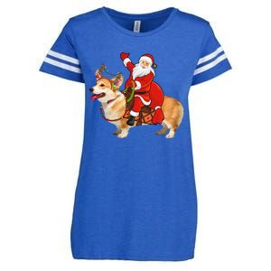 Xmas Family Matching Funny Santa Riding Corgi Christmas Gift Enza Ladies Jersey Football T-Shirt