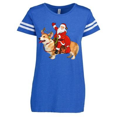 Xmas Family Matching Funny Santa Riding Corgi Christmas Gift Enza Ladies Jersey Football T-Shirt