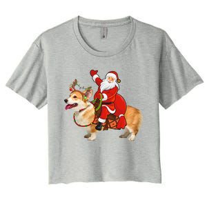 Xmas Family Matching Funny Santa Riding Corgi Christmas Gift Women's Crop Top Tee