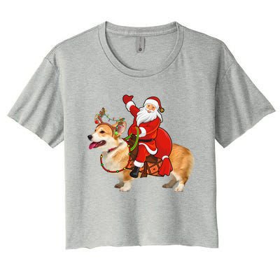 Xmas Family Matching Funny Santa Riding Corgi Christmas Gift Women's Crop Top Tee