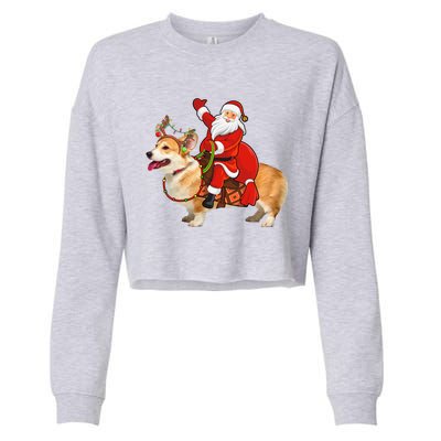 Xmas Family Matching Funny Santa Riding Corgi Christmas Gift Cropped Pullover Crew