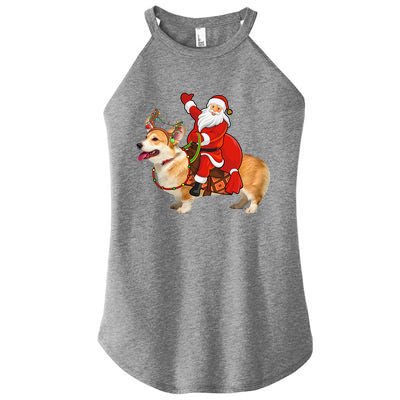 Xmas Family Matching Funny Santa Riding Corgi Christmas Gift Women's Perfect Tri Rocker Tank