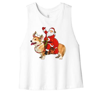 Xmas Family Matching Funny Santa Riding Corgi Christmas Gift Women's Racerback Cropped Tank