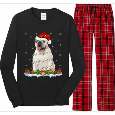 Xmas Family Matching Santa Hat English Bulldog Christmas Gift Long Sleeve Pajama Set