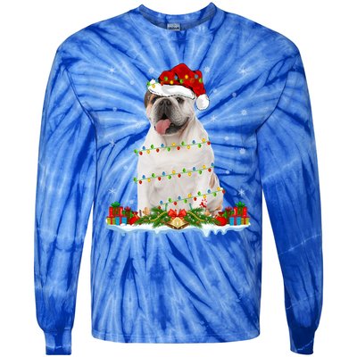 Xmas Family Matching Santa Hat English Bulldog Christmas Gift Tie-Dye Long Sleeve Shirt