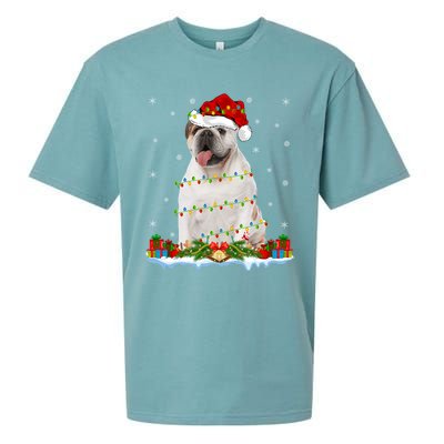 Xmas Family Matching Santa Hat English Bulldog Christmas Gift Sueded Cloud Jersey T-Shirt