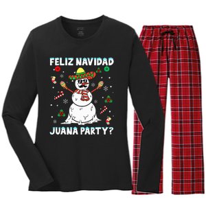 Xmas Feliz Navidad Juana Party Cool Mexican Funny Christmas Women's Long Sleeve Flannel Pajama Set 