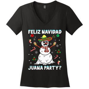 Xmas Feliz Navidad Juana Party Cool Mexican Funny Christmas Women's V-Neck T-Shirt