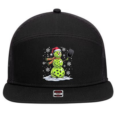 Xmas Funny Pickleball Snowman Player Santa Hat Christmas Gift 7 Panel Mesh Trucker Snapback Hat