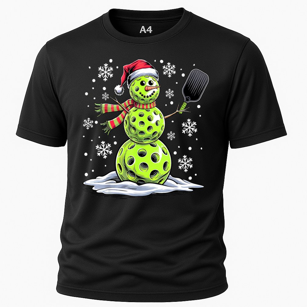 Xmas Funny Pickleball Snowman Player Santa Hat Christmas Gift Cooling Performance Crew T-Shirt