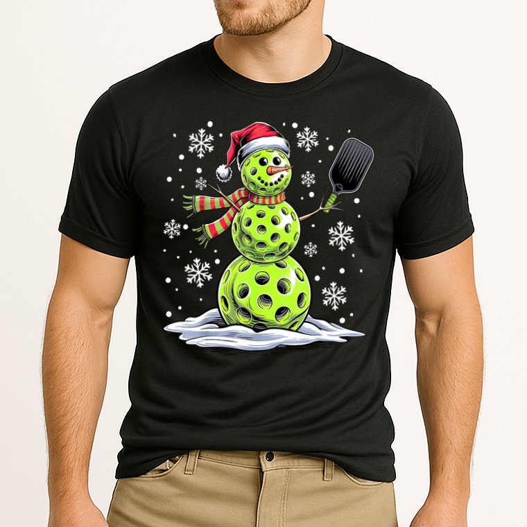 Xmas Funny Pickleball Snowman Player Santa Hat Christmas Gift Cooling Performance Crew T-Shirt