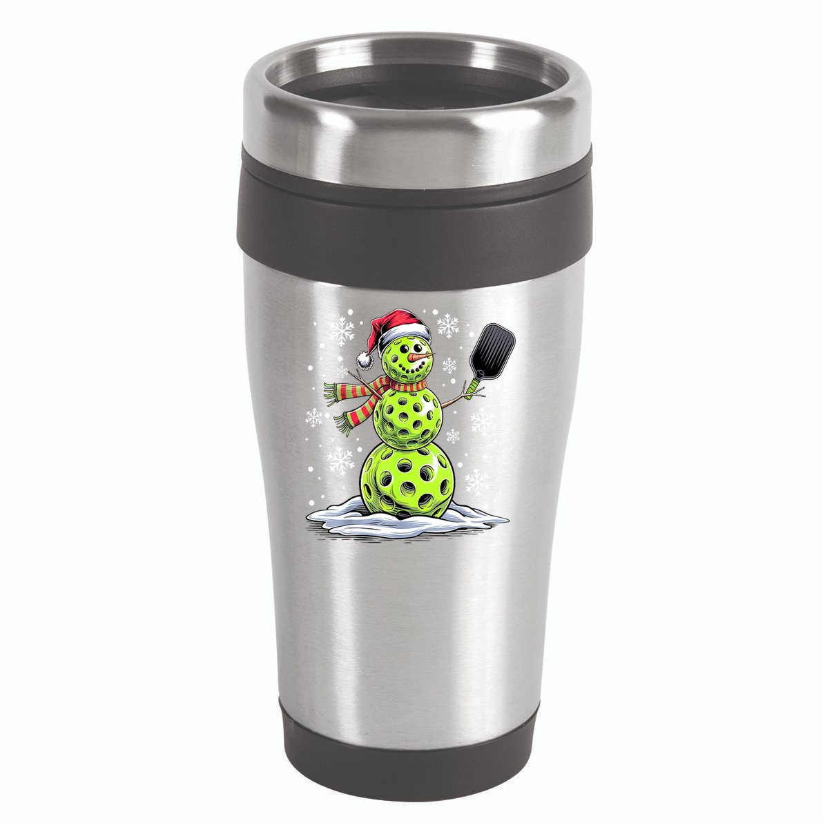 Xmas Funny Pickleball Snowman Player Santa Hat Christmas Gift 16oz Travel Tumbler