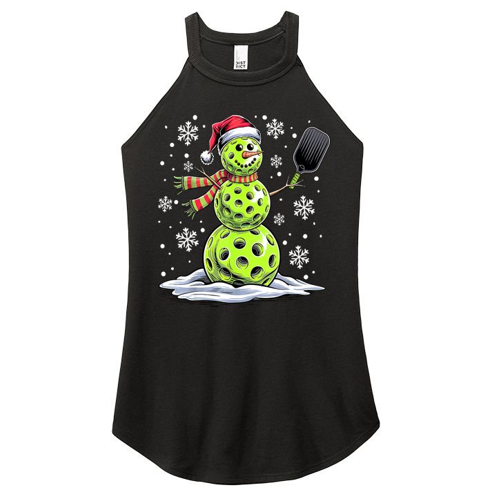 Xmas Funny Pickleball Snowman Player Santa Hat Christmas Gift Women's Perfect Tri Rocker Tank