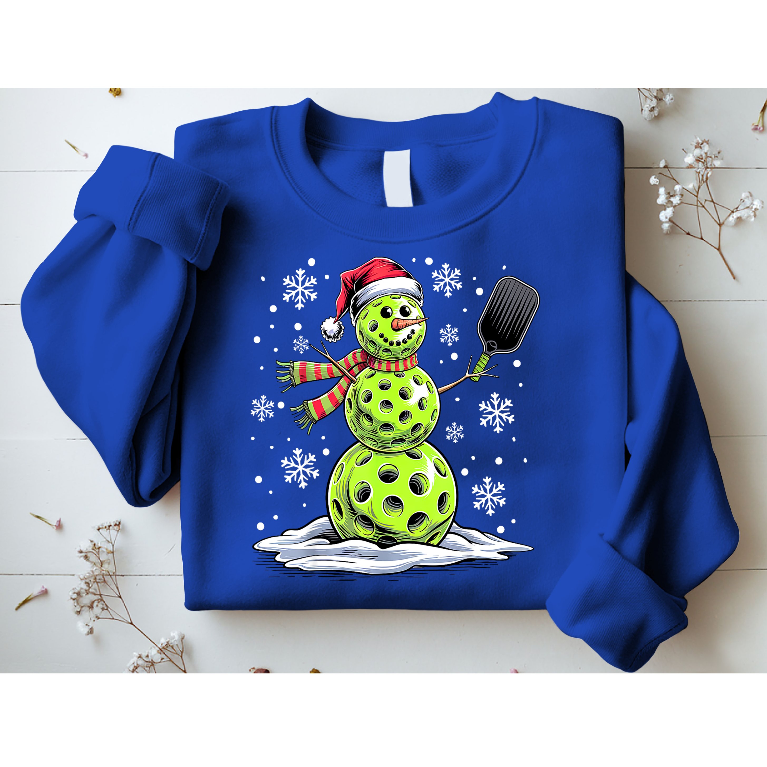 Xmas Funny Pickleball Snowman Player Santa Hat Christmas Gift Sweatshirt