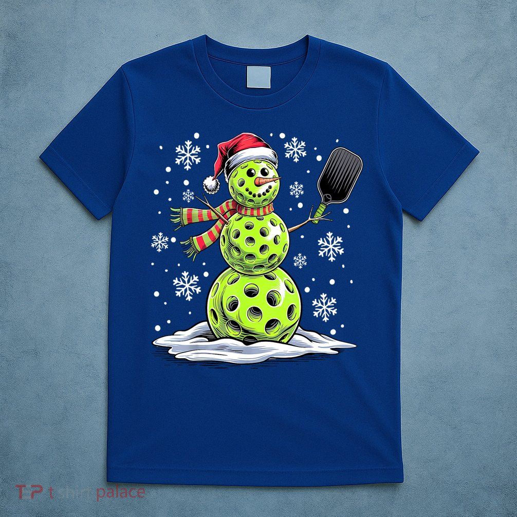 Xmas Funny Pickleball Snowman Player Santa Hat Christmas Gift T-Shirt