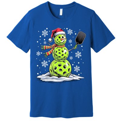 Xmas Funny Pickleball Snowman Player Santa Hat Christmas Gift Premium T-Shirt