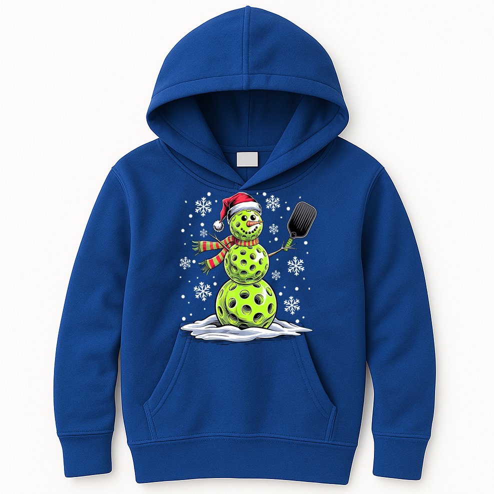 Xmas Funny Pickleball Snowman Player Santa Hat Christmas Gift Kids Hoodie