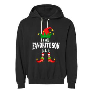 Xmas Favorite Son Elf Family Matching Christmas Pajama Garment-Dyed Fleece Hoodie