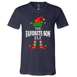 Xmas Favorite Son Elf Family Matching Christmas Pajama V-Neck T-Shirt