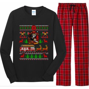 Xmas Firefighter Santa Lover Fire Truck Fire Ugly Sweater Gift Long Sleeve Pajama Set