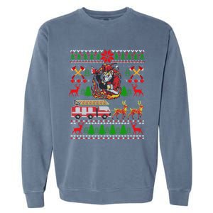 Xmas Firefighter Santa Lover Fire Truck Fire Ugly Sweater Gift Garment-Dyed Sweatshirt