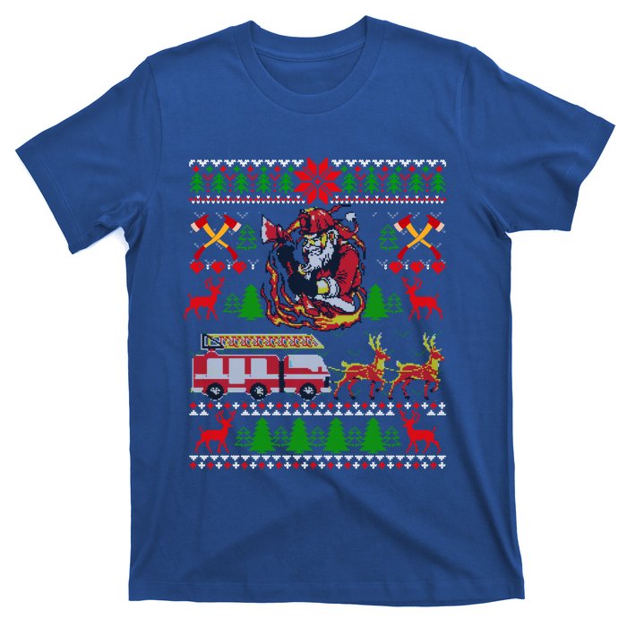 Xmas Firefighter Santa Lover Fire Truck Fire Ugly Sweater Gift T-Shirt