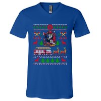 Xmas Firefighter Santa Lover Fire Truck Fire Ugly Sweater Gift V-Neck T-Shirt