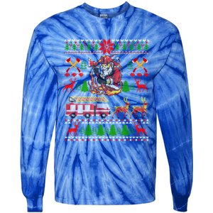 Xmas Firefighter Santa Lover Fire Truck Fire Ugly Sweater Gift Tie-Dye Long Sleeve Shirt