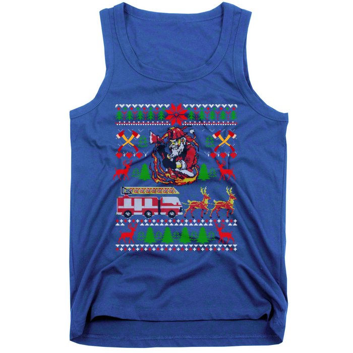 Xmas Firefighter Santa Lover Fire Truck Fire Ugly Sweater Gift Tank Top