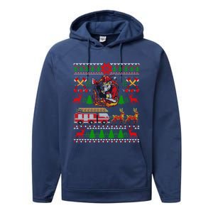 Xmas Firefighter Santa Lover Fire Truck Fire Ugly Sweater Gift Performance Fleece Hoodie