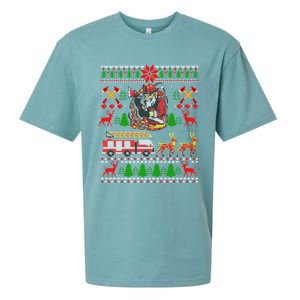 Xmas Firefighter Santa Lover Fire Truck Fire Ugly Sweater Gift Sueded Cloud Jersey T-Shirt