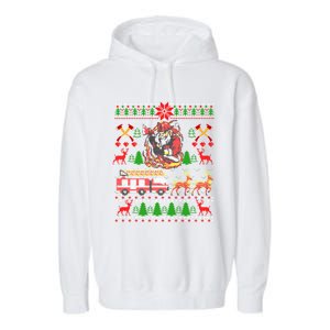 Xmas Firefighter Santa Lover Fire Truck Fire Ugly Sweater Gift Garment-Dyed Fleece Hoodie