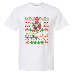 Xmas Firefighter Santa Lover Fire Truck Fire Ugly Sweater Gift Garment-Dyed Heavyweight T-Shirt